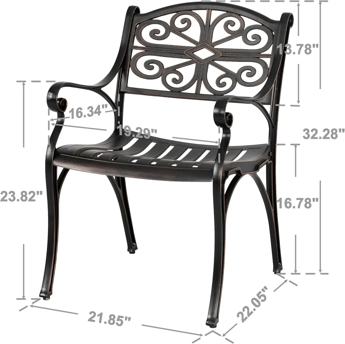 NUU GARDEN Set of 2 Cast Aluminum Patio Dining Chairs with Armrests