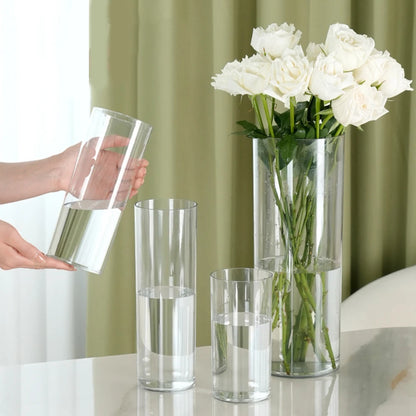 Transparent Cylinder Flower Vase – A Timeless and Elegant Centerpiece