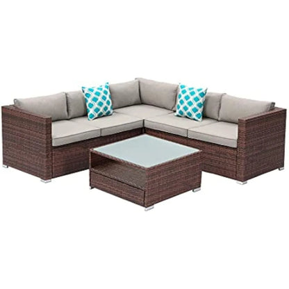 4-Piece Outdoor Sectional Sofa Set – Modern Wicker Patio Conversation Set