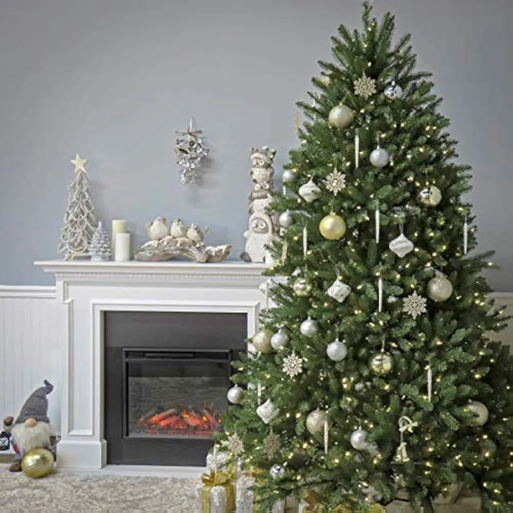 Pre-Lit Artificial Full Christmas Tree, Green, Dunhill Fir, White Lights, Includes Stand, 6 Feet