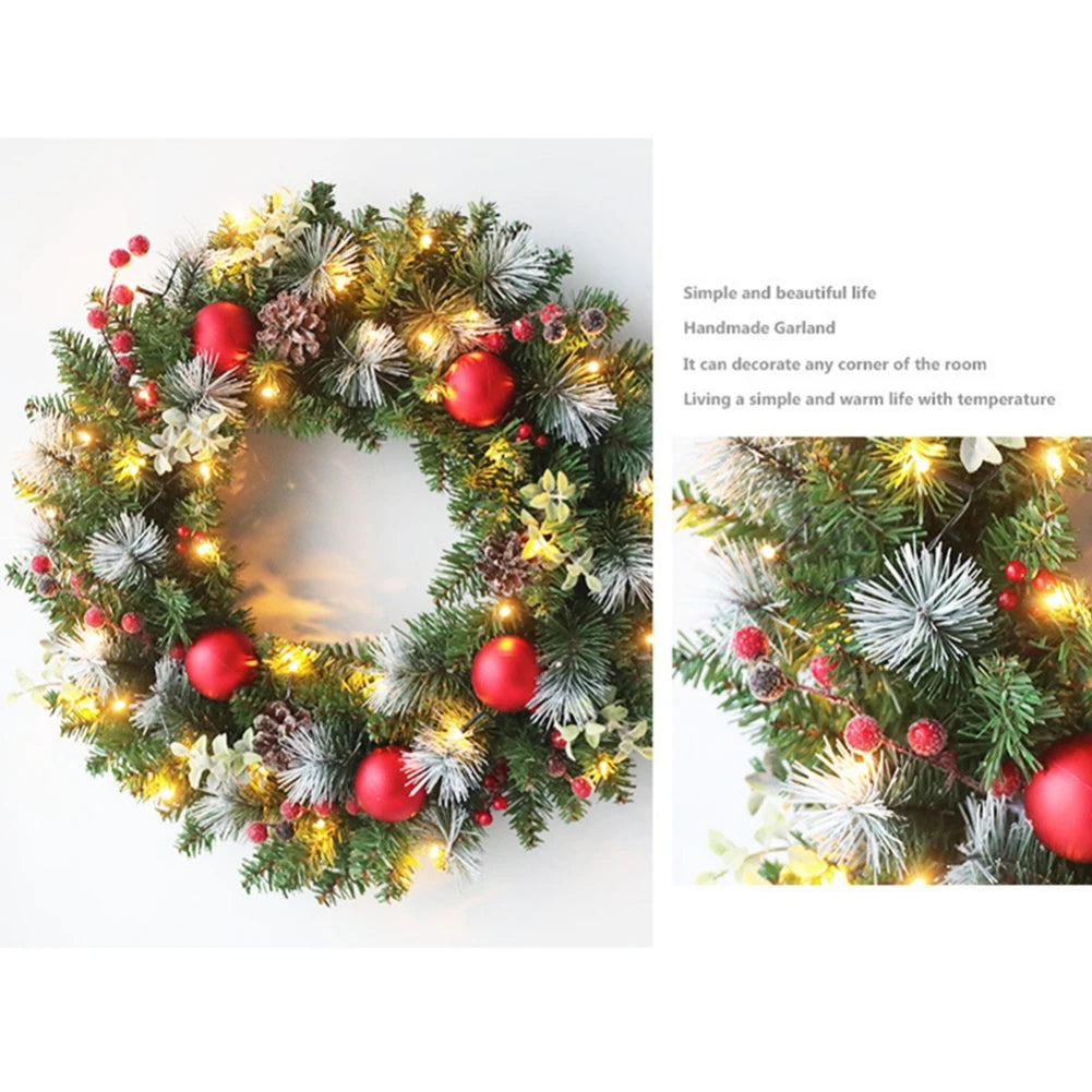 Led Christmas Wreath 40CM Artificial Pinecone Red Berry Garland Hanging Ornaments Front Door Wall Decorations Xmas Tree Wreath