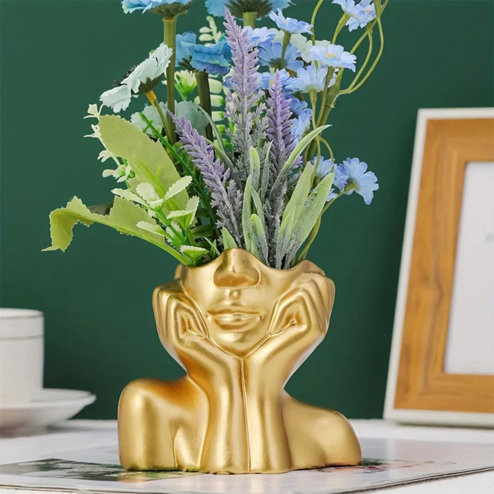 Elegant Golden Face Vase – A Statement Piece for Your Space