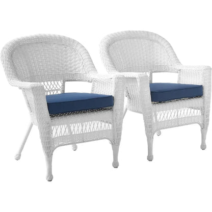 Unwind in Style with the Wicker Chair Set with Blue Cushions