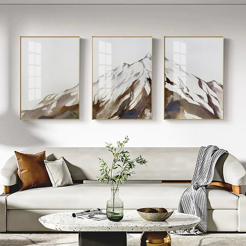 Abstract Watercolor Landscape of Brown Snow Mountains Posters Modern Wall Art Canvas Painting Print Pictures Home Decoration