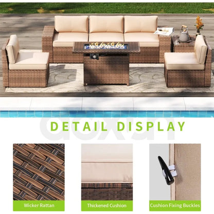 7-Piece Outdoor Wicker Patio Furniture Set with 44” Fire Pit Table