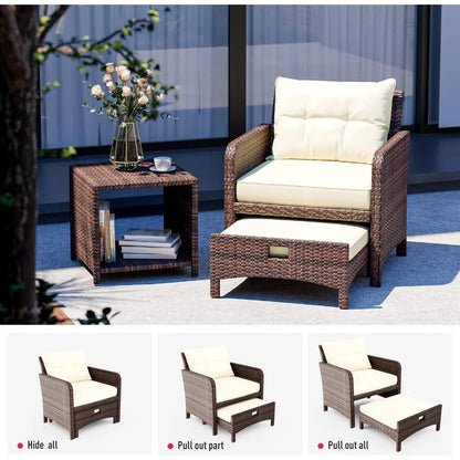 5-Piece Outdoor Patio Wicker Set with Ottoman and Coffee Table