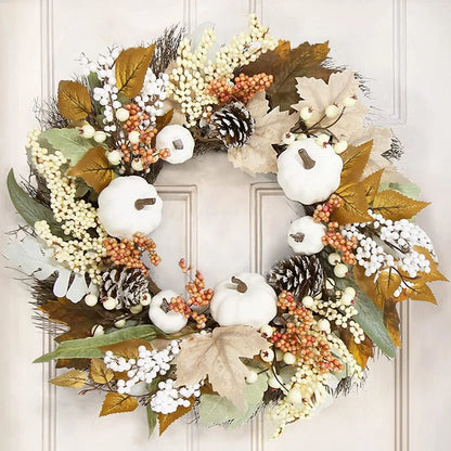 Elegant Autumn White Pumpkin Wreath