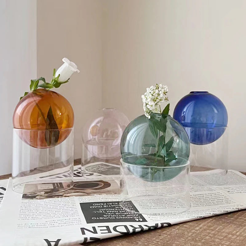 Mini Round Glass Flower Vase – A Delightful Touch of Nature for Your Space