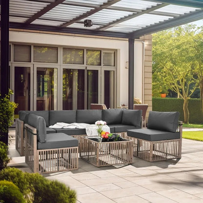 7-Piece Outdoor Sectional Set with Washable Cushions and Coffee Table