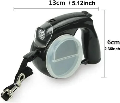 Retractable Dog Leash with LED Light & Poop Bag Dispenser