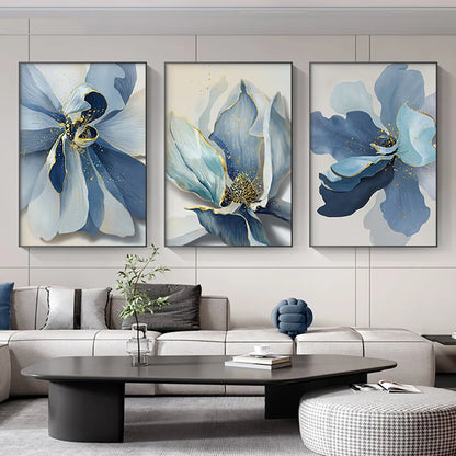 Modern Big Floral Blue Flowers Posters Luxury Abstract Canvas Painting Wall Art Print Pictures Living Room Interior Decor