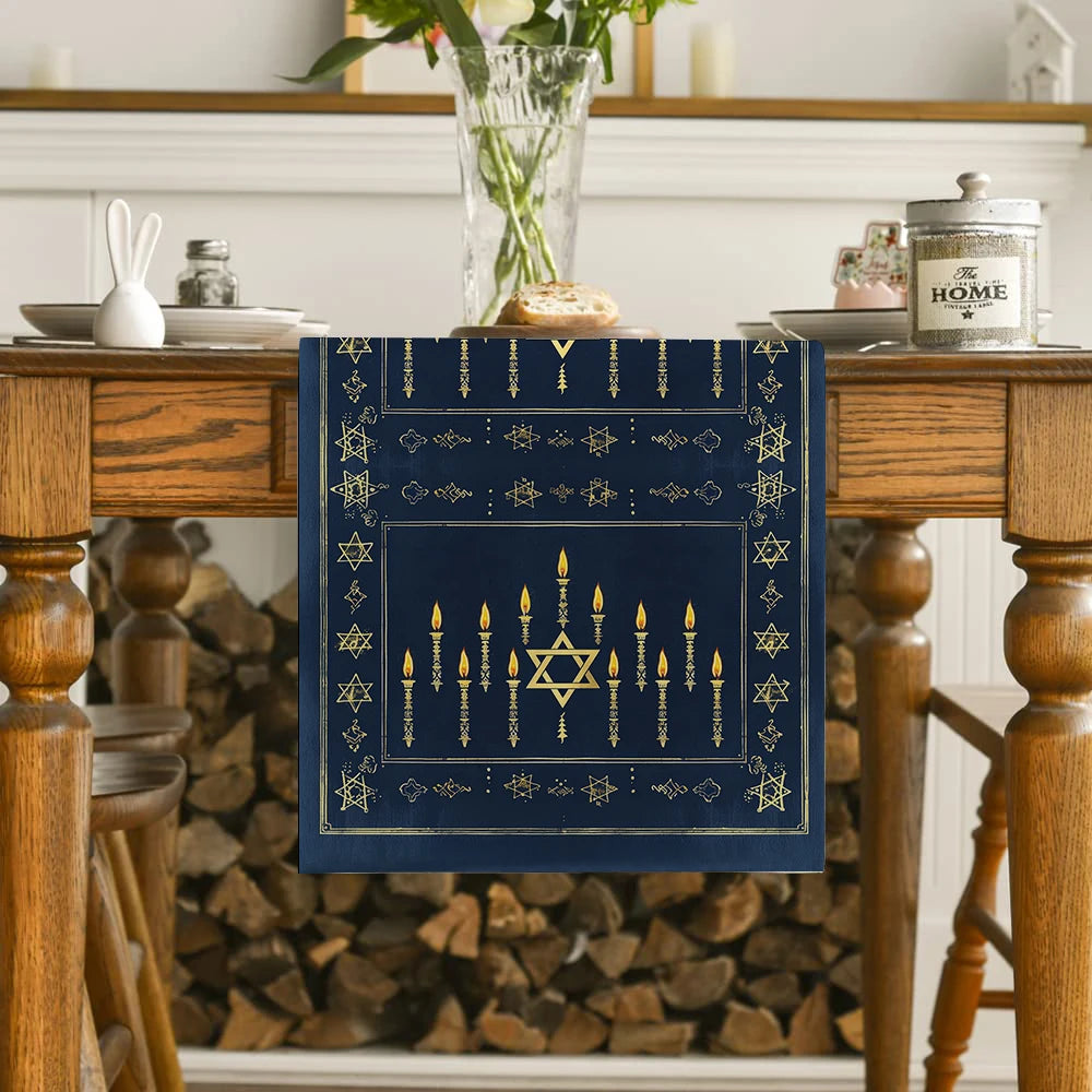 Hanukkah Menorah Hexagram Table Runner Wedding Decoration Cloth Dining Decor Coffee Table Runners Washable Dining Long Cloth