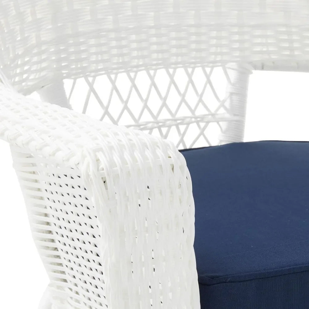 Unwind in Style with the Wicker Chair Set with Blue Cushions