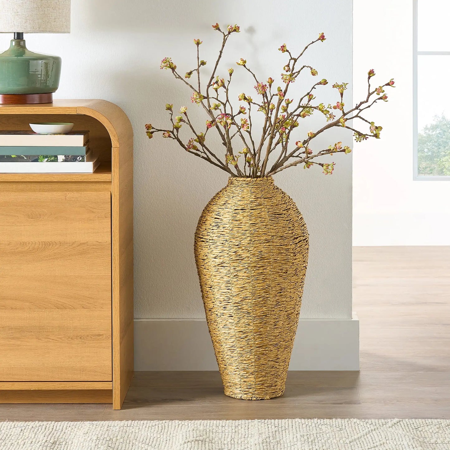 22" Woven Faux Seagrass Floor Vase – Natural Elegance for Any Space