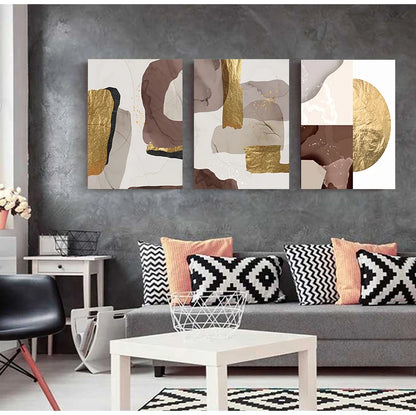 Luxe Abstract Marble Canvas Art – Brown & Gold Foil Modern Wall Decor