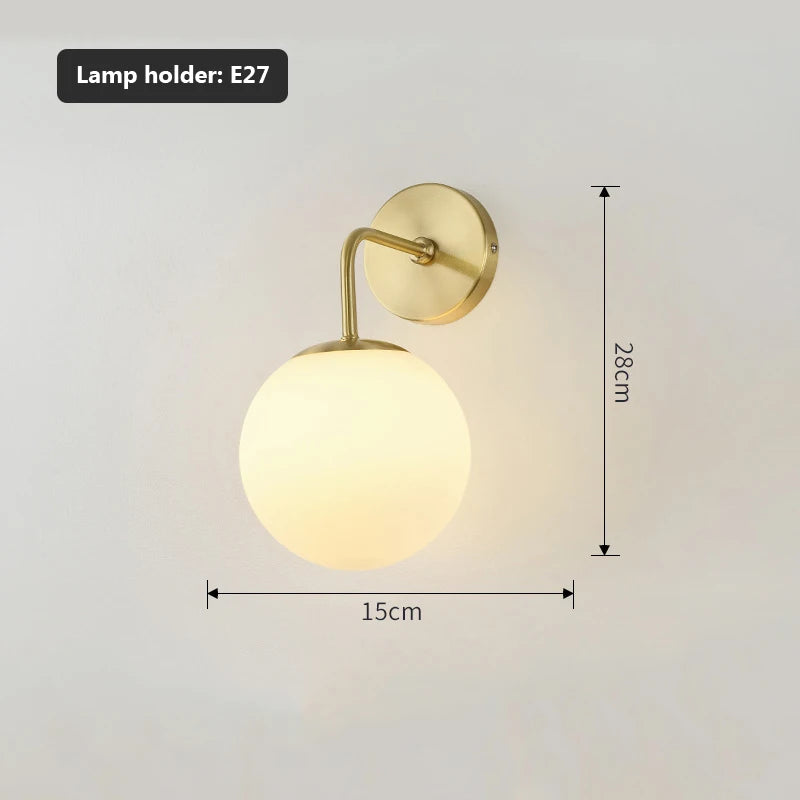 Nordic Golden Wall Lamp with Milky/Clear Glass Round Ball – Elegant Copper & Glass Sconce