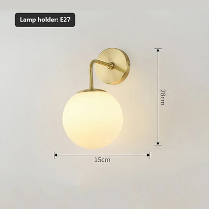 Nordic Golden Wall Lamp with Milky/Clear Glass Round Ball – Elegant Copper & Glass Sconce