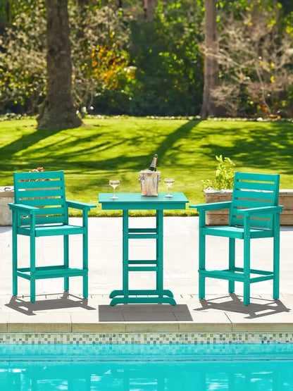 3-Piece HDPE Weather-Resistant Bar Height Patio Set with Pub Table & Chairs