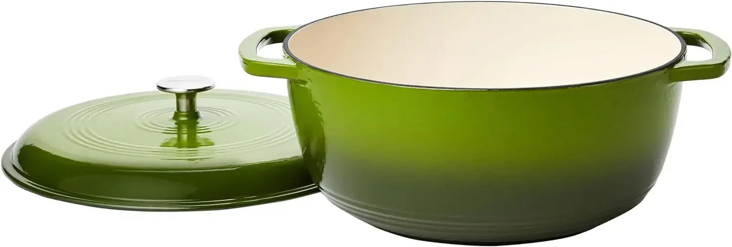 7.3-Quart Enameled Cast Iron Dutch Oven, Green, Oven Safe to 500°F