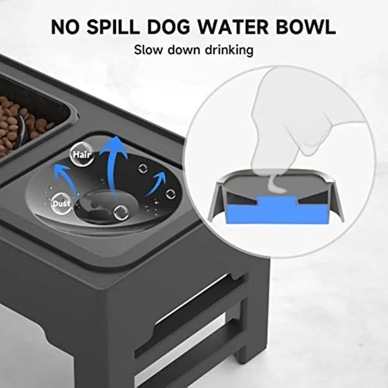 Elevated Dog Bowl with Adjustable Heights, Slow Feeder & No-Spill Design