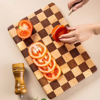 Creative Checkerboard Cutting Board – Solid Wood Mosaic Chopping Board