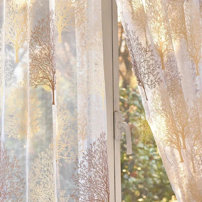 Modern Sheer Leaf Tulle Curtains – Elegant Window Panels