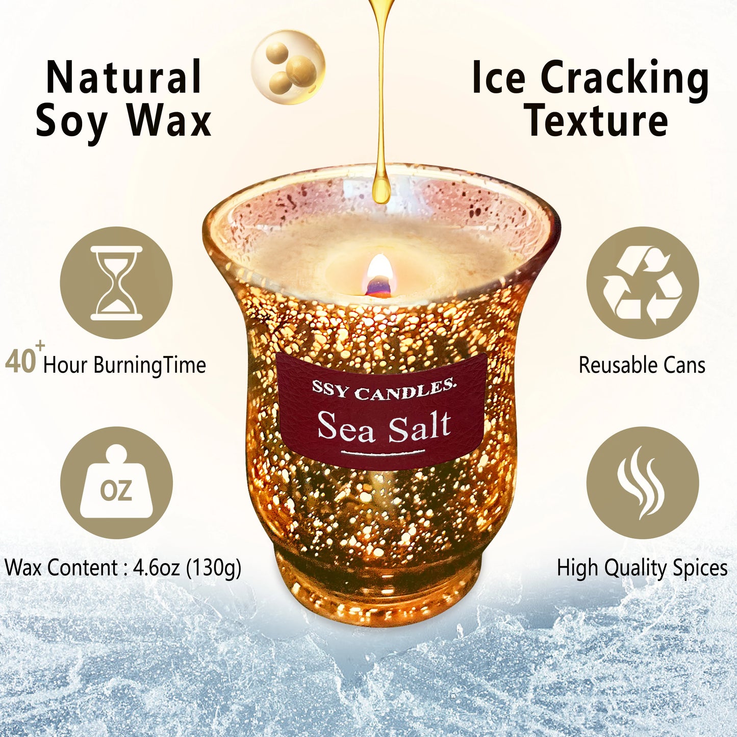 Handcrafted Soya Wax Scented Candle with Wooden Wick – Mosaic Floral Design