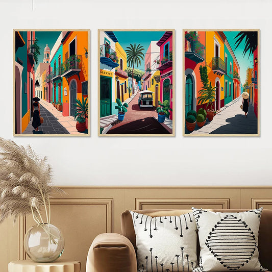 Mexico Street Colorful Artworks Wall Art Prints Vivid Travel Canvas Painting