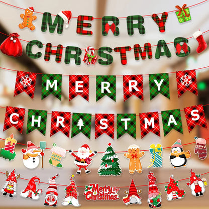 Christmas Banner Hanging Merry Christmas Tree Santa Claus Elk Socks Paper Pulling Flag Home Diy Xmas Party Decoration About 2.5M