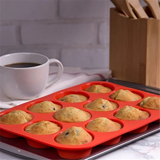 12-Cavity Silicone Cake Mold - Muffin, Cupcake, and Cookie Mold