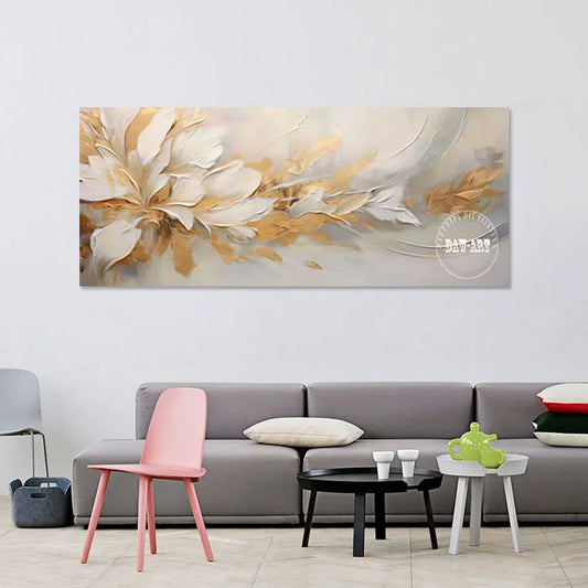 Ethereal Gold Foil Flowers Abstract Canvas Art Painting