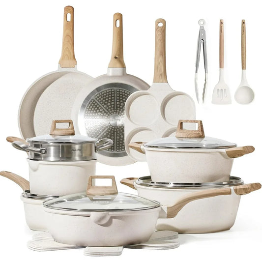 21-Piece White Granite Nonstick Cookware Set