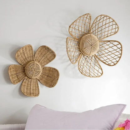 Nordic Woven Rattan Flower Wall Ornaments Natural Rattan Crafts Art Countryside Pastoral Homestay Home Decor Photo Props