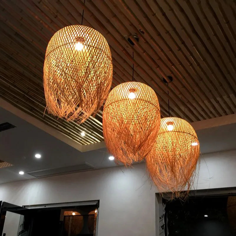 Southeast Asian Hand-Woven Bamboo Chandelier