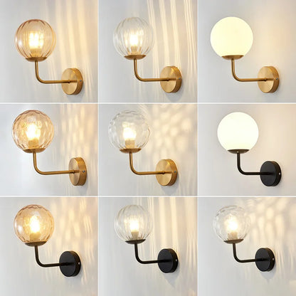 Modern Glass Ball LED Wall Lamp – Gold & Black Nordic Minimalist Sconce Lighting