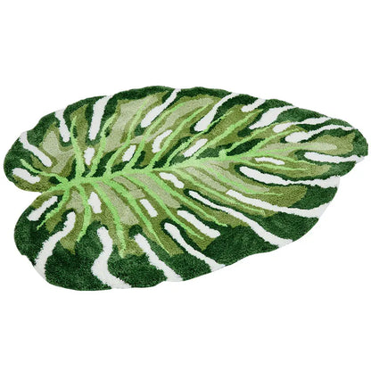 Irregular Monstera Tufted Rug - Tropical Leaf Plush Area Mat