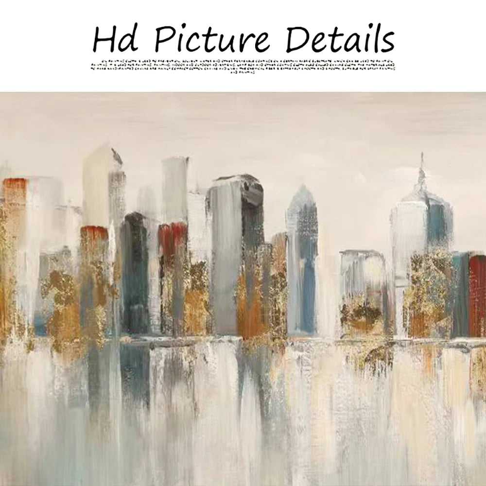 Modern Abstract Brooklyn Bridge Oil Painting - New York Cityscape Wall Art for Living Room Décor