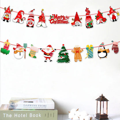 Christmas Banner Hanging Merry Christmas Tree Santa Claus Elk Socks Paper Pulling Flag Home Diy Xmas Party Decoration About 2.5M