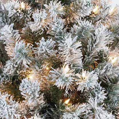 6ft Pre-Lit Snow Flocked Christmas Tree – Warm White Lights & Festive Glow