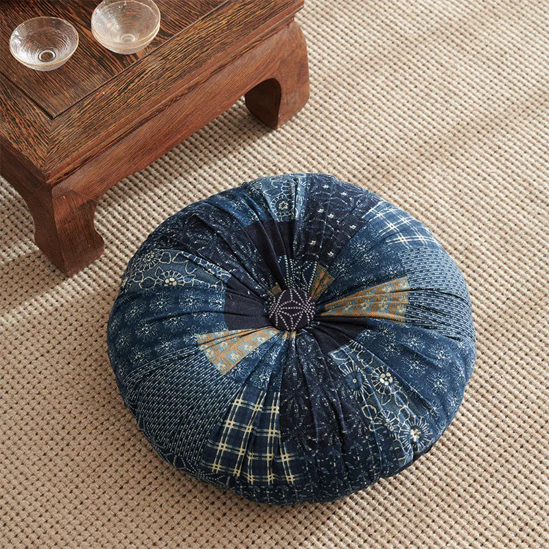 Retro Ethnic Round Floor Cushion – Colorful Cotton-Linen Pillow