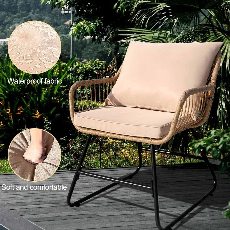 Outdoor Wicker Patio Conversation Set – All-Weather Rattan Chairs for Balcony & Backyard