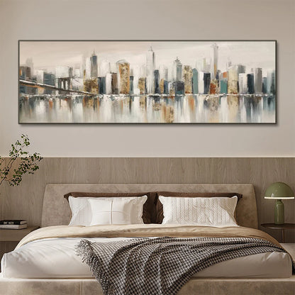 Modern Abstract Brooklyn Bridge Oil Painting - New York Cityscape Wall Art for Living Room Décor