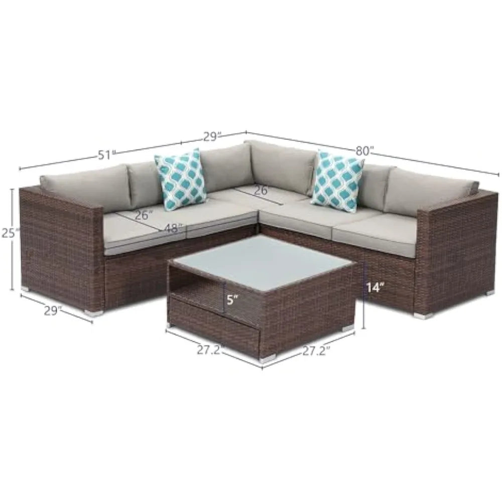 4-Piece Outdoor Sectional Sofa Set – Modern Wicker Patio Conversation Set