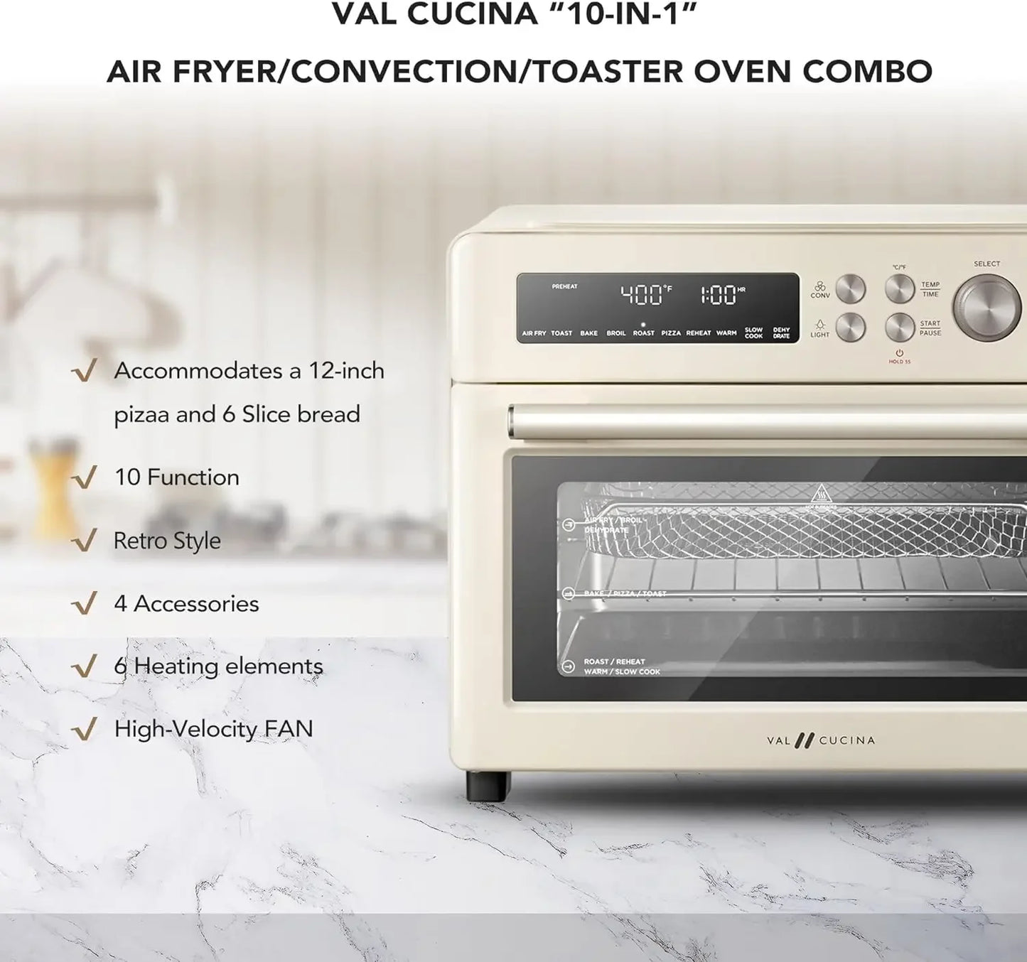 Extra Large Retro Style 10-in-1 Infrared Air Fryer Toaster Oven