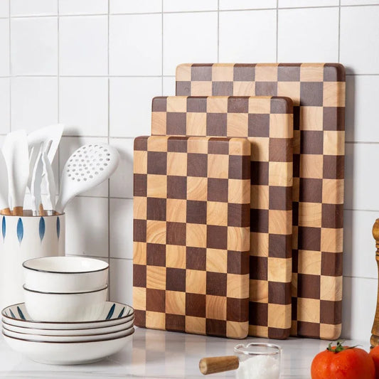 Creative Checkerboard Cutting Board – Solid Wood Mosaic Chopping Board