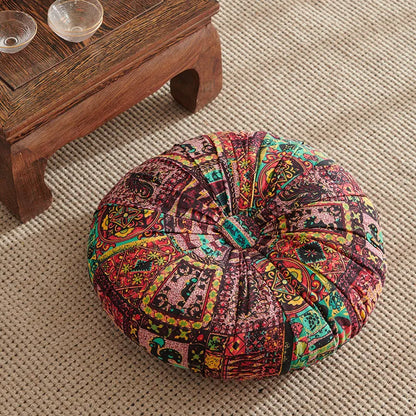 Retro Ethnic Round Floor Cushion – Colorful Cotton-Linen Pillow