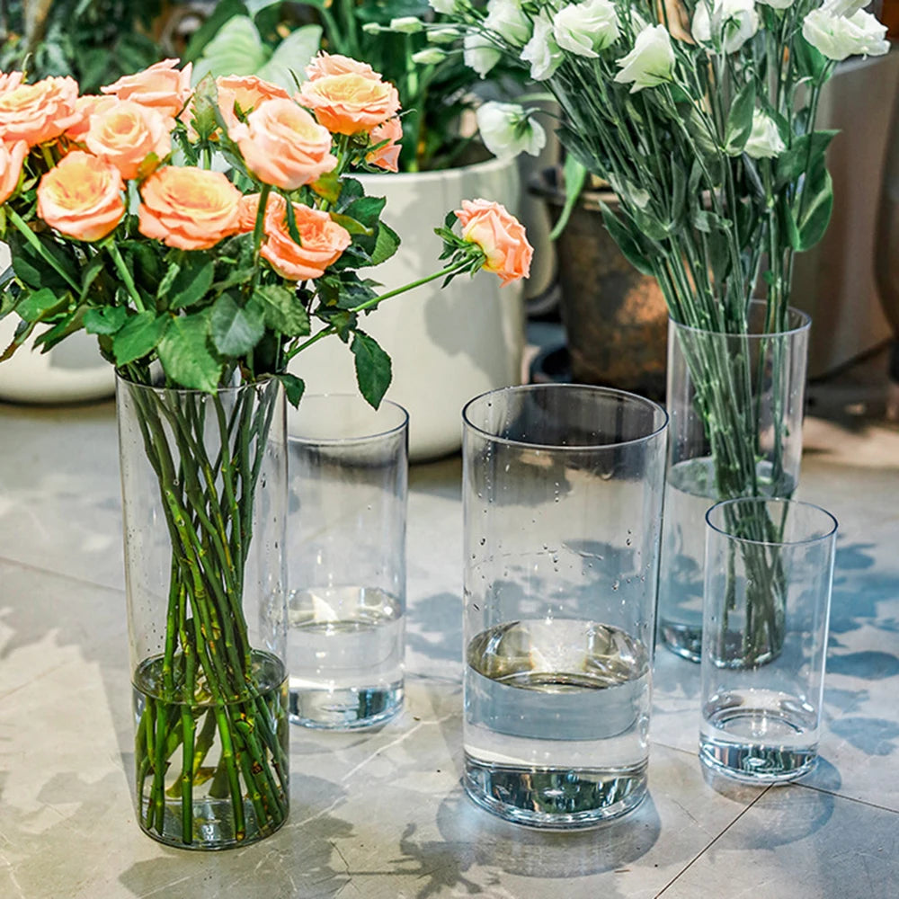 Transparent Cylinder Flower Vase – A Timeless and Elegant Centerpiece