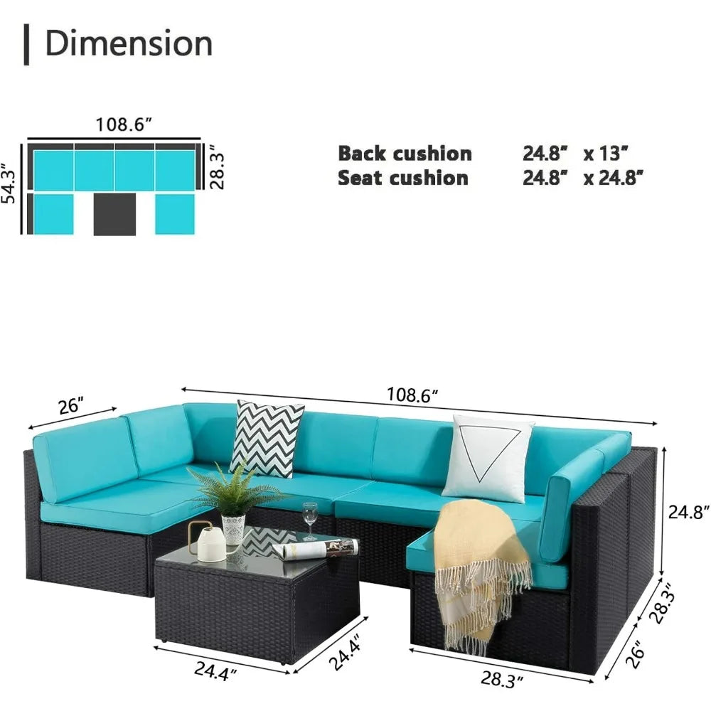 7 Pieces Outdoor Furniture Rattan Sectional Patio Sofa Set