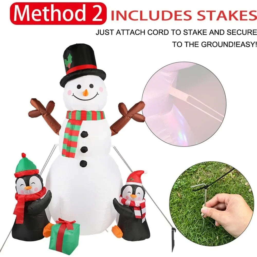 Frosty Friends Fiesta: 6FT Inflatable Snowman & Penguins with Twinkling LED Lights!