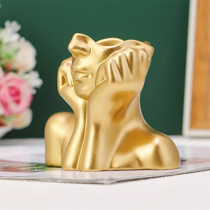 Elegant Golden Face Vase – A Statement Piece for Your Space